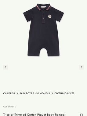 Moncler Navy Polo Collar Cotton Baby Romper